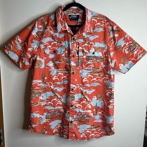 Off the Grid Orange and Blue Scenic Print Shirt adventure outdoors mens XL